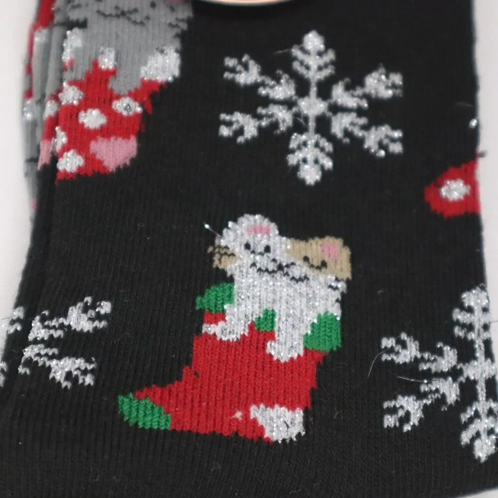 Snowflake Kitten Stocking Holiday Socks Shimmery NEW Size 5-10 Shine